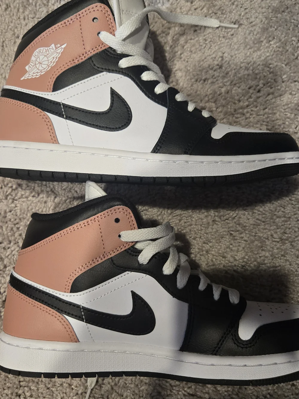 Jordan 1 Mid High-Top Sneakers in White, Black and Rust Pink. Worn Once.